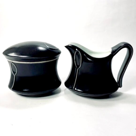 Art Studio Pottery Artist Signed Dark Brown Mint Blue Creamer Sugar Set (chip) - Picture 1 of 15